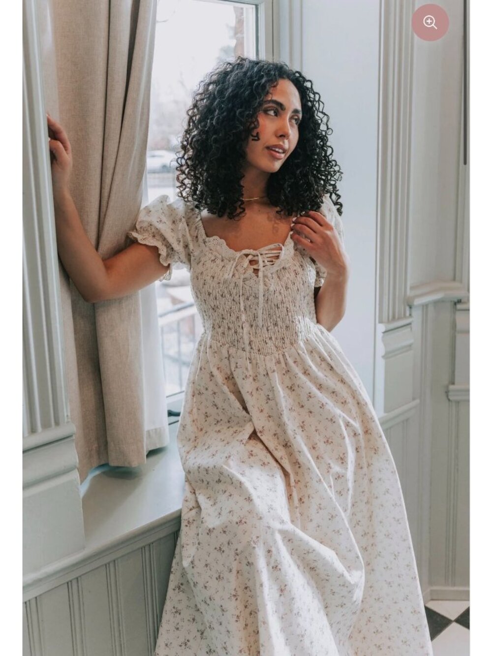 Aureum Floral Milkmaid Cottage Long Dress Medium Cream Puff Sleeve Prairie Daint